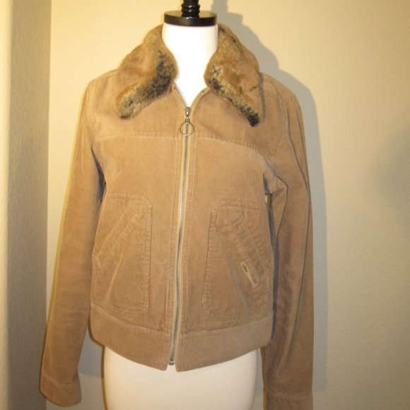 Brown Corduroy Bomber Jacket with Faux Fur - Picture 5 of 8